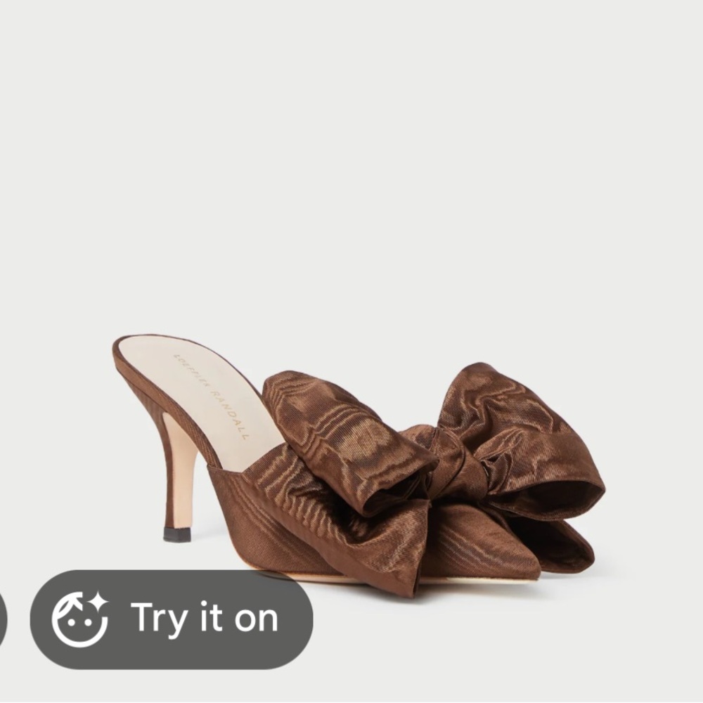 Loeffler Randall Moire bow heel chocolate brown mule party pump pointed - Picture 2 of 5
